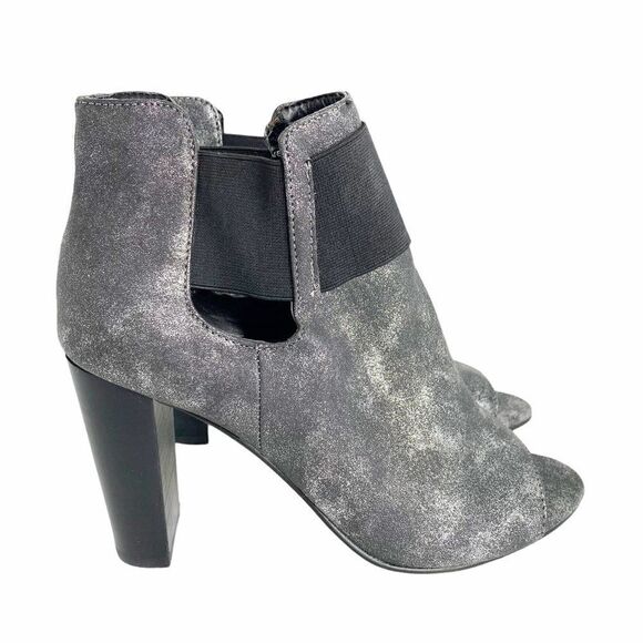 Kaari Womens Jade Booties Size 8 Metallic Pewter Peep Toe Slip On - Picture 1 of 7